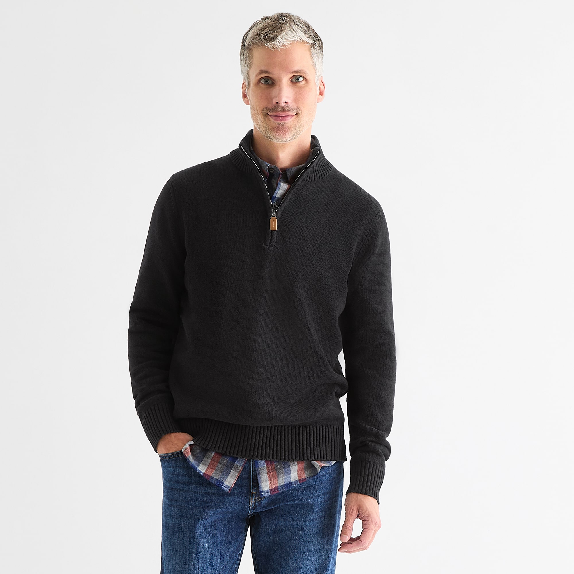St. John's Bay Mens Mock Neck Long Sleeve Quarter-Zip Pullover Sweater