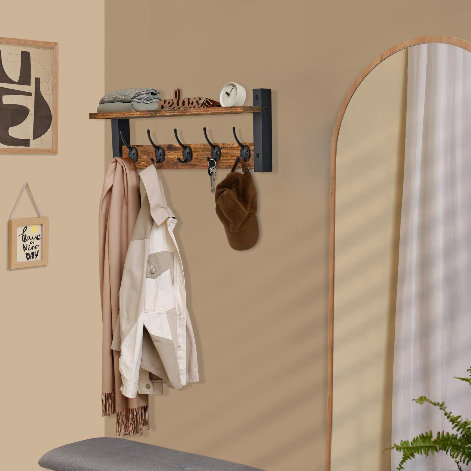 Sorbus 24" Floating 5 Hooks 1-Shelf with Baskets