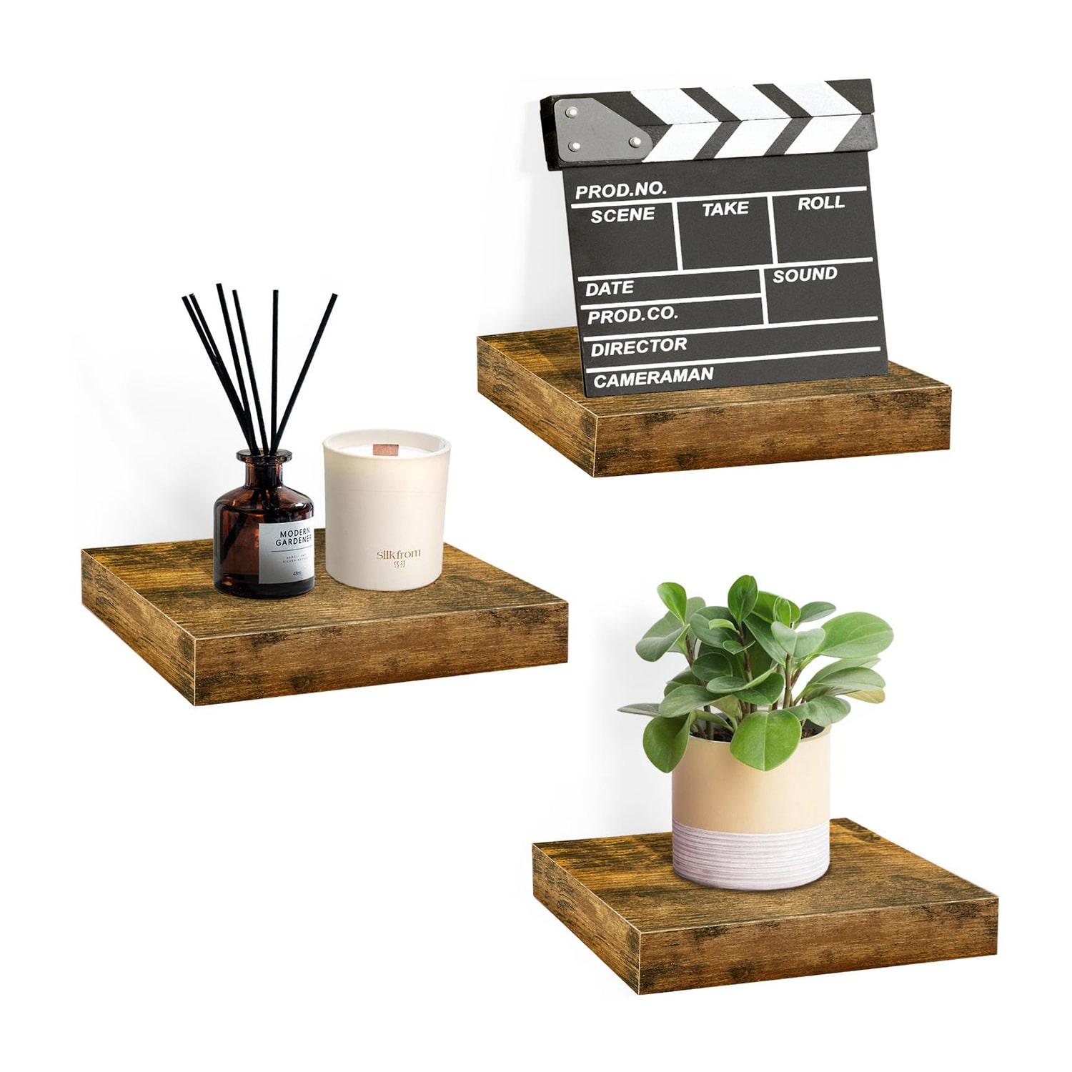 Sorbus Square Floating 3-Shelf with Baskets