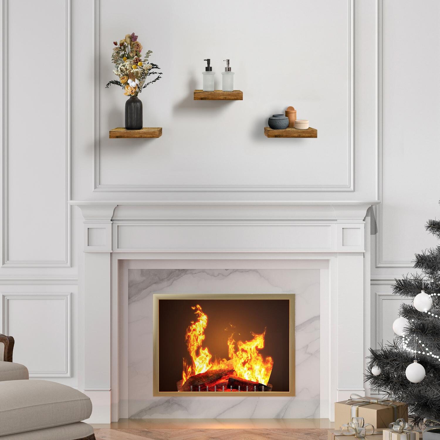 Sorbus Square Floating 3-Shelf with Baskets