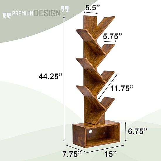 Sorbus 7-Tier Zigzag Tree Bookcase Shelf with Baskets