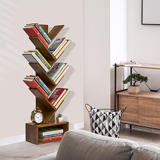 Sorbus 7-Tier Zigzag Tree Bookcase Shelf with Baskets