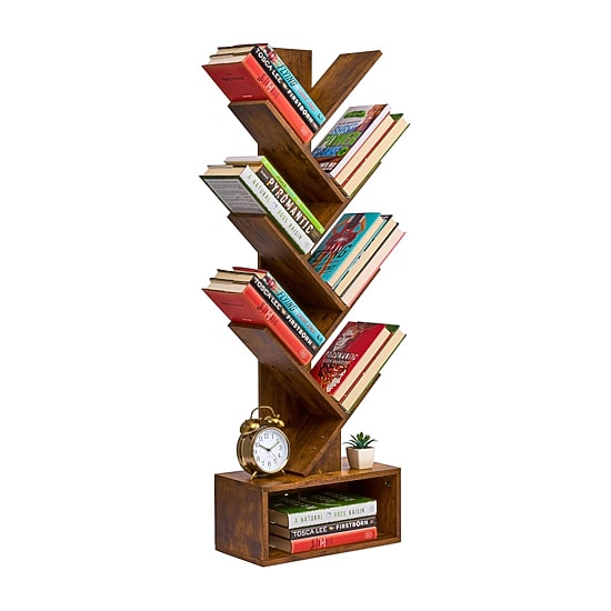 Sorbus 7-Tier Zigzag Tree Bookcase Shelf with Baskets