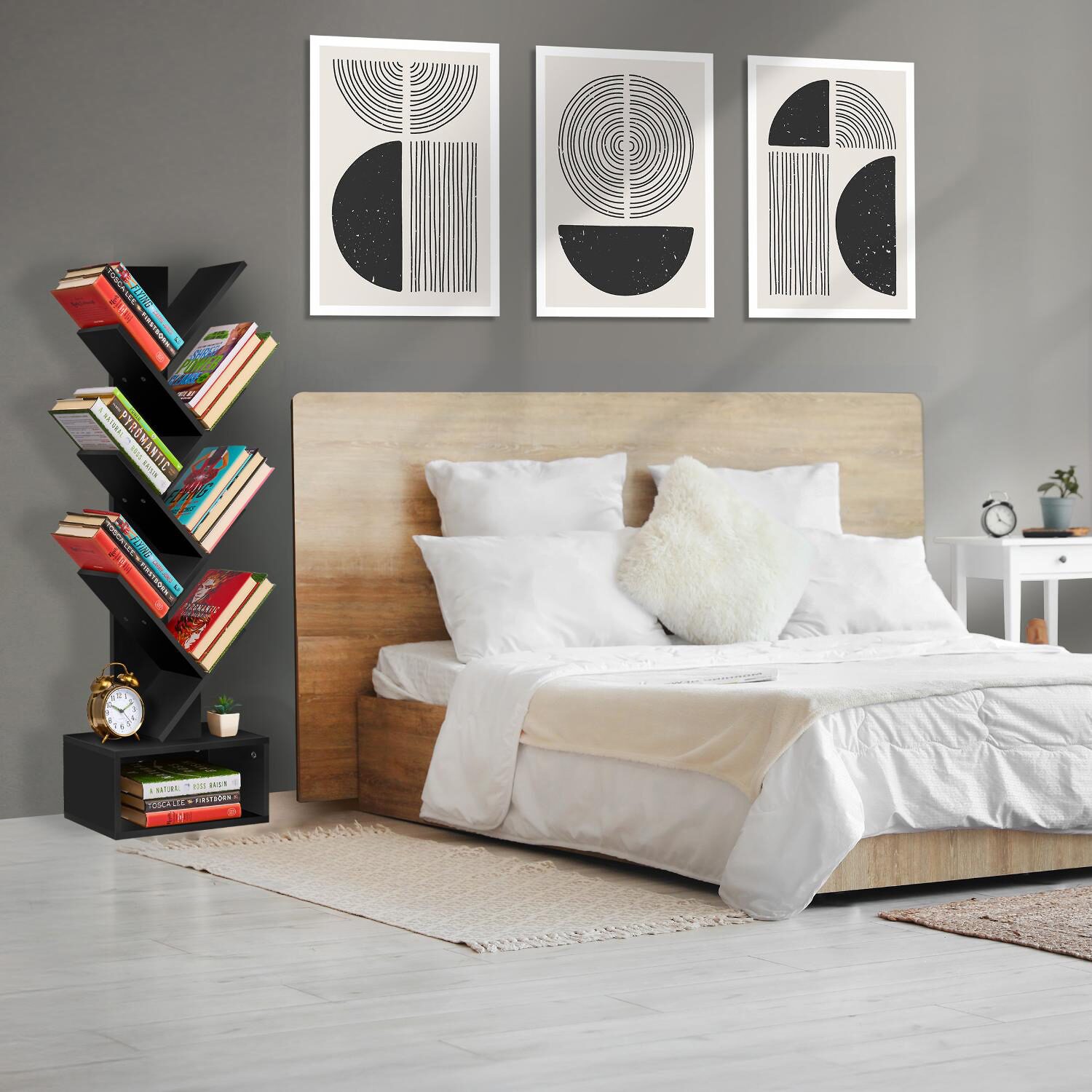 Sorbus 7-Tier Zigzag Tree Bookcase Shelf with Baskets