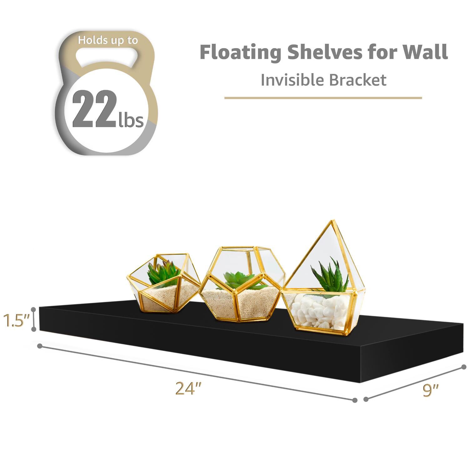 Sorbus 24" Floating Wood 4-Shelf with Baskets