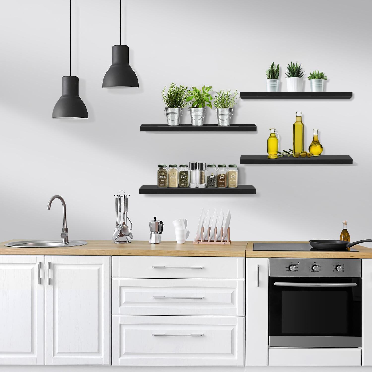 Sorbus 24" Floating Wood 4-Shelf with Baskets