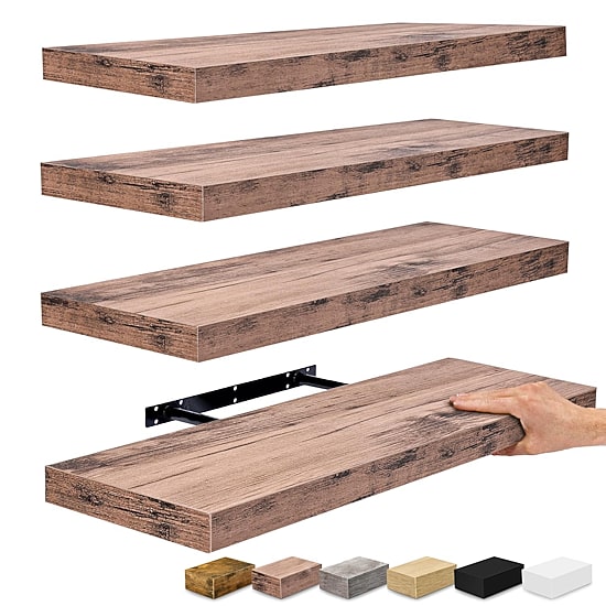 Sorbus 24" Floating Wood 4-Shelf with Baskets