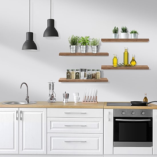 Sorbus 24" Floating Wood 4-Shelf with Baskets