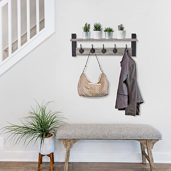 Sorbus 24" Floating 5 Hooks 1-Shelf with Baskets