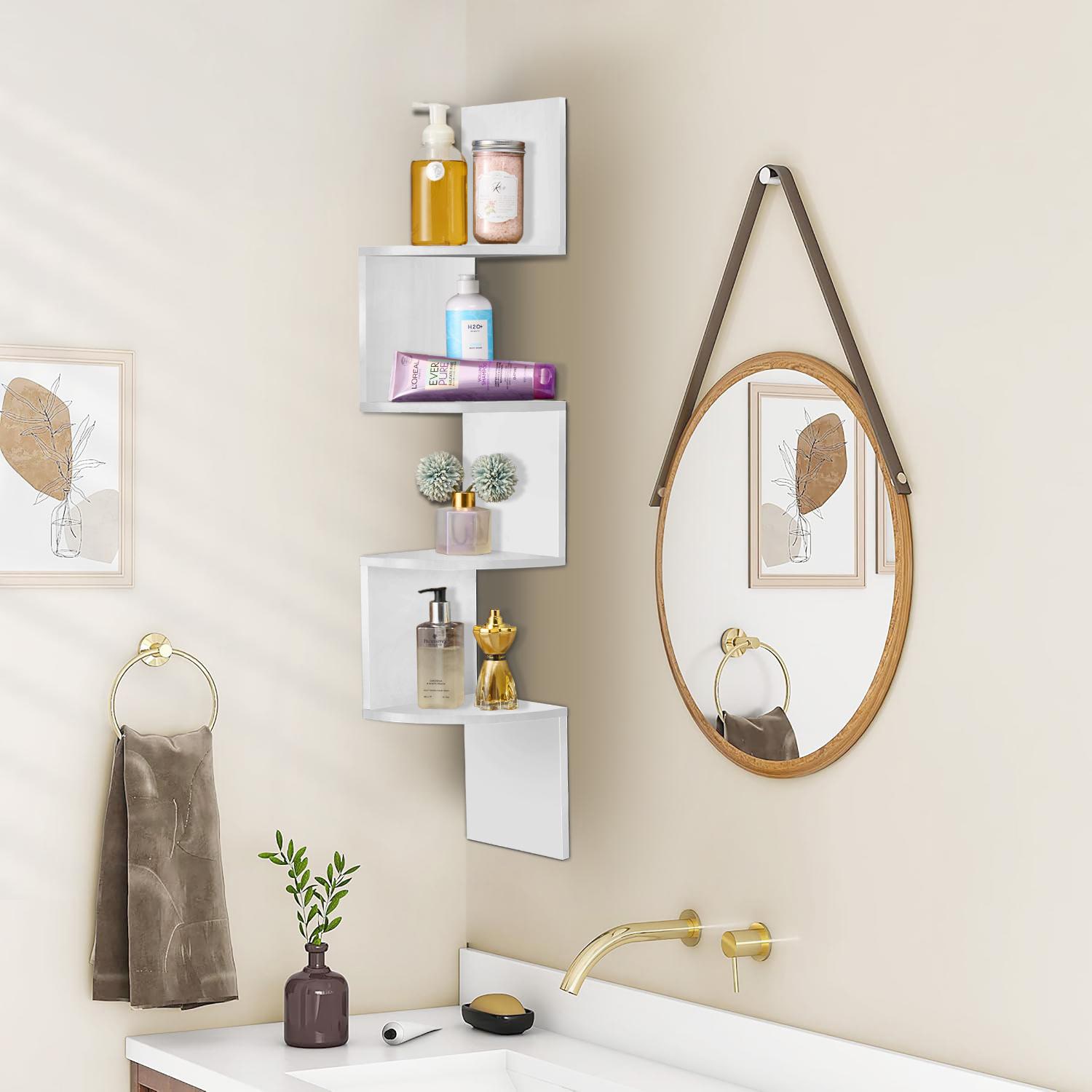 Sorbus Zig Zag Floating Corner Book 5-Shelf with Baskets
