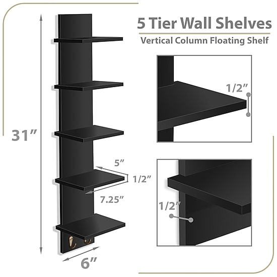 Sorbus Floating  With Hooks 5-Shelf with Baskets
