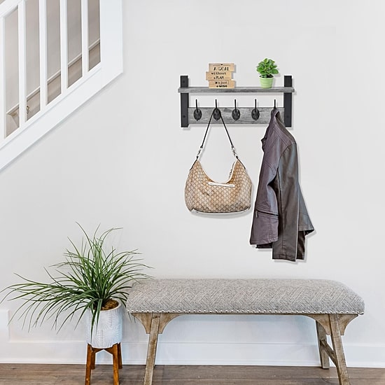 Sorbus 16" Floating Wall  With 5 Hooks 1-Shelf with Baskets