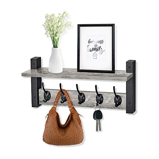 Sorbus 16" Floating Wall  With 5 Hooks 1-Shelf with Baskets