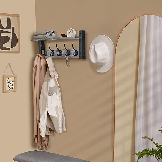 Sorbus 16" Floating Wall  With 5 Hooks 1-Shelf with Baskets