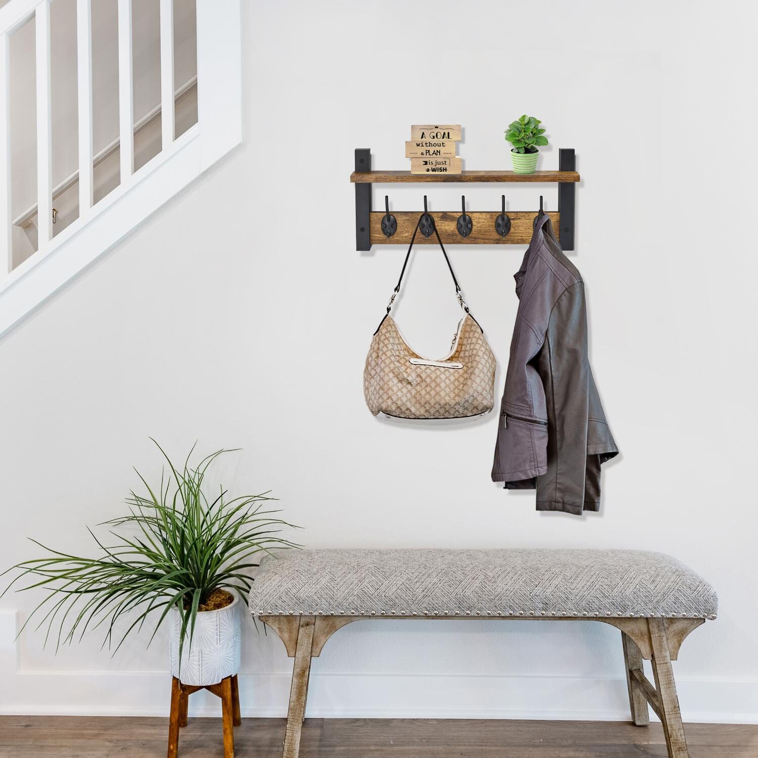 Sorbus 16" Floating Wall  with 5 Hooks 1-Shelf Baskets