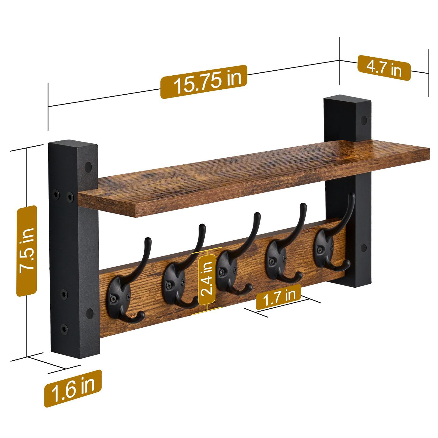 Sorbus 16" Floating Wall  with 5 Hooks 1-Shelf Baskets