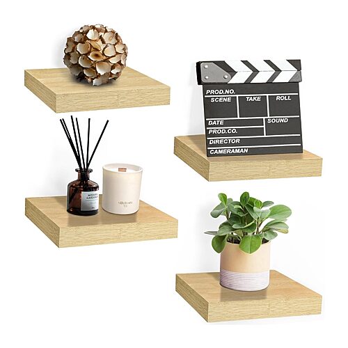 Sorbus 9 Inch 4 Pack Wall Mounted Floating Square Shelves - for Bedroom, Kitchen, Living Room, Bathroom (Maple) - Maple
