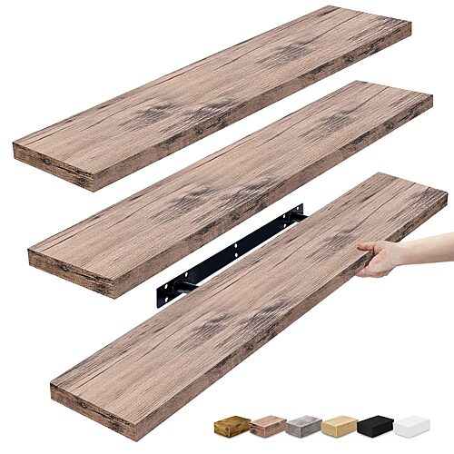 Sorbus 3 Pack (35"x9") Long Floating Wall Shelves for Bedroom, Decor, Kitchen, Living Room - for Trophies, Frames, Bookshelf - Mahogany