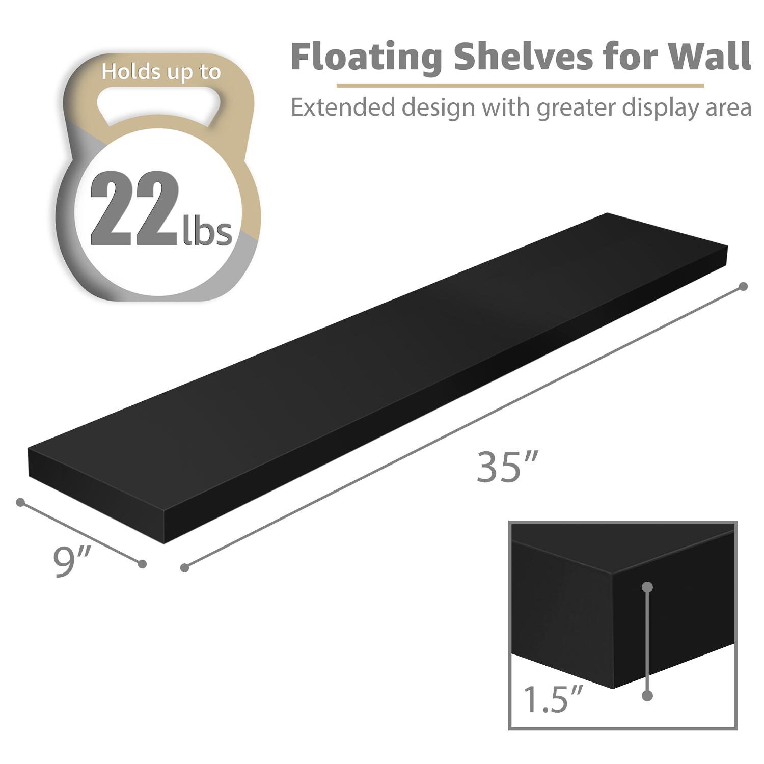 Sorbus 35" Floating Wall 2-Shelf with Baskets