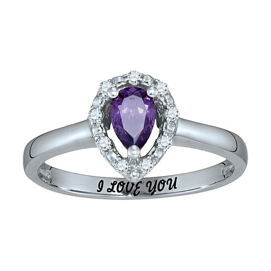 Personalized Simulated Birthstone & Cubic Zirconia Halo Ring