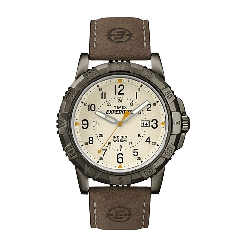 Timex Rugged Mens Leather Strap Field Watch In Brown