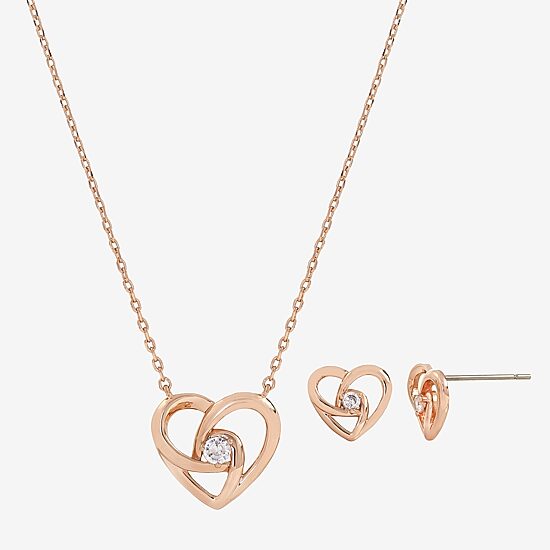 Sparkle Allure Womens Cubic Zirconia 18K Rose Gold Over Brass Heart Knot 2-pc. Jewelry Set
