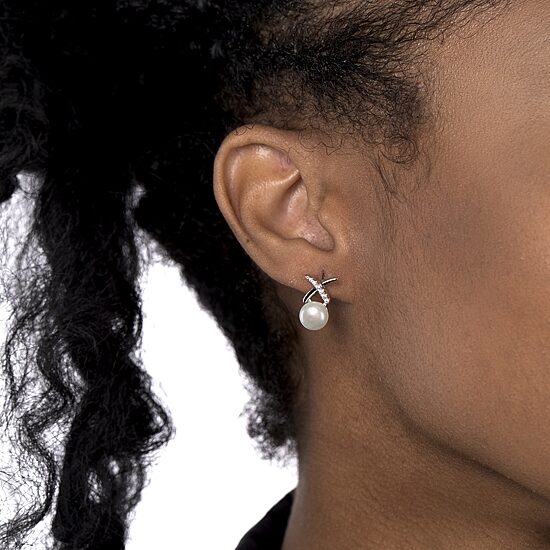 Silver Treasures White Simulated Pearl Sterling Silver 13.8mm Stud Earrings