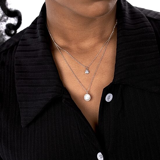 Silver Treasures Womens White Cubic Zirconia Sterling Silver 18 Inch Strand Necklace