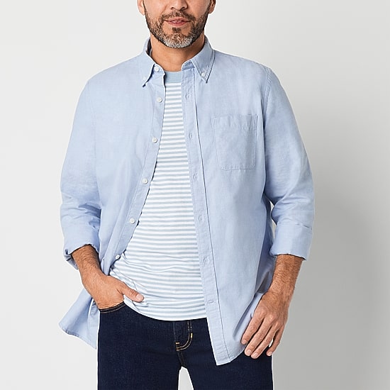 St. John's Bay Oxford Mens Long Sleeve Classic Fit Button-Down Shirt