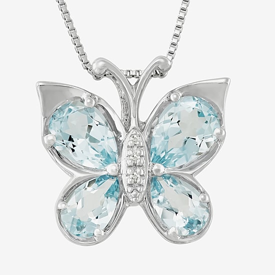 Aquamarine & Diamond-Accent Butterfly Pendant Necklace