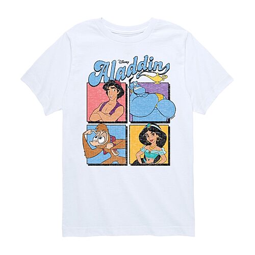 Disney Collection Little & Big Kid Unisex Crew Neck Short Sleeve Regular Fit Aladdin Graphic T-Shirt, X-large, White