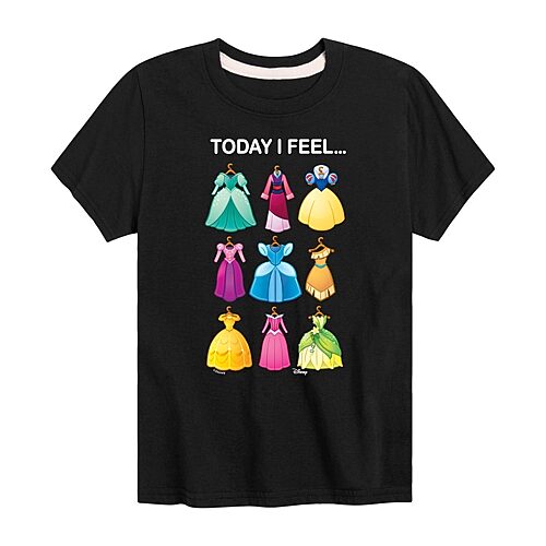 Disney Collection Little & Big Kid Girls Crew Neck Short Sleeve Regular Fit Princess Graphic T-Shirt, X-large, Black