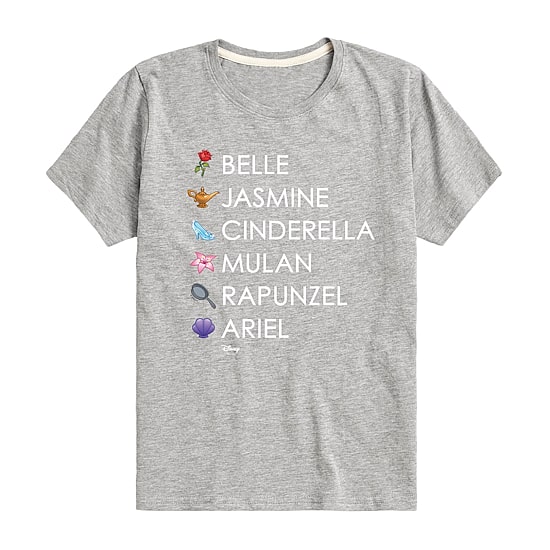 Disney Collection Little & Big Kid Girls Crew Neck Short Sleeve Regular Fit Ariel Belle Cinderella Graphic T-Shirt
