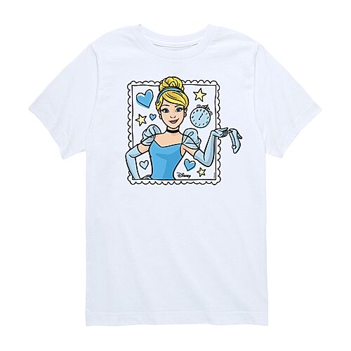 Disney Collection Little & Big Kid Girls Crew Neck Short Sleeve Regular Fit Cinderella Princess Graphic T-Shirt, X-large, White
