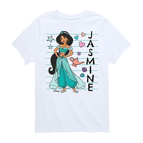 Disney Collection Little & Big Kid Girls Crew Neck Short Sleeve Regular Fit Princess Jasmine Graphic T-Shirt, X-large, White