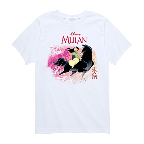 Disney Collection Little & Big Kid Girls Crew Neck Short Sleeve Regular Fit Princess Mulan Graphic T-Shirt, X-large, White