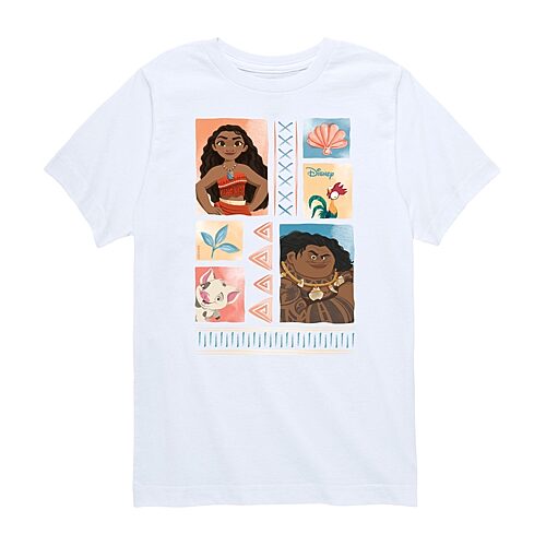 Disney Collection Little & Big Kid Girls Crew Neck Short Sleeve Regular Fit Princess Moana Graphic T-Shirt, X-large, White