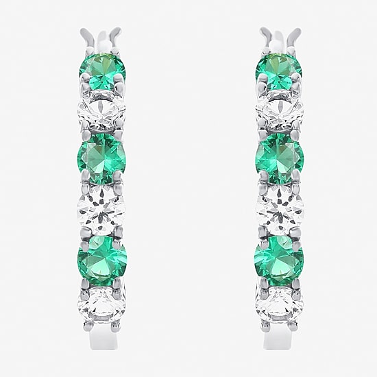 Gemstone & Lab-Created White Sapphire Sterling Silver Hoop Earrings