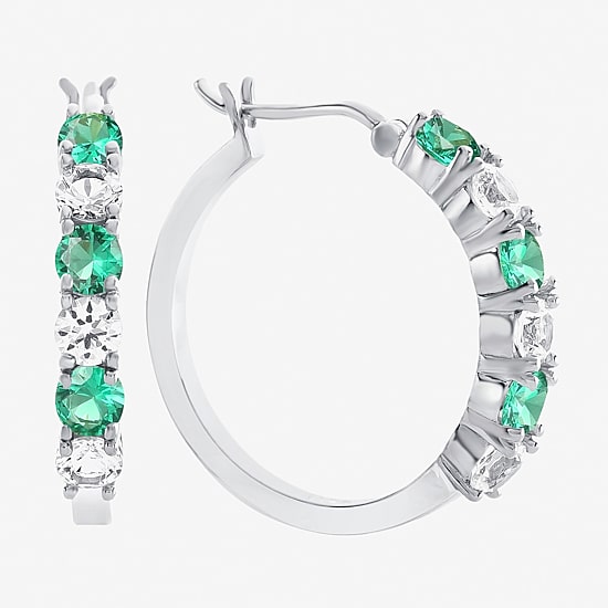 Gemstone & Lab-Created White Sapphire Sterling Silver Hoop Earrings