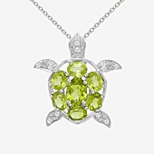 Genuine Peridot & White Topaz Turtle Pendant Necklace