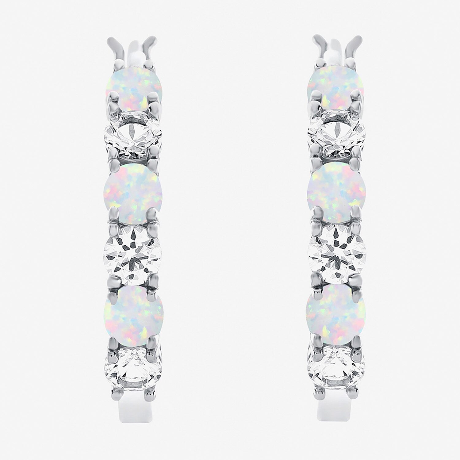 Gemstone & Lab-Created White Sapphire Sterling Silver Hoop Earrings