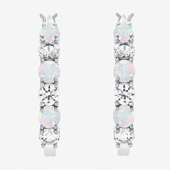 Gemstone & Lab-Created White Sapphire Sterling Silver Hoop Earrings