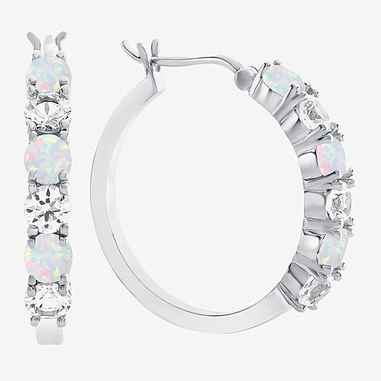 Gemstone & Lab-Created White Sapphire Sterling Silver Hoop Earrings