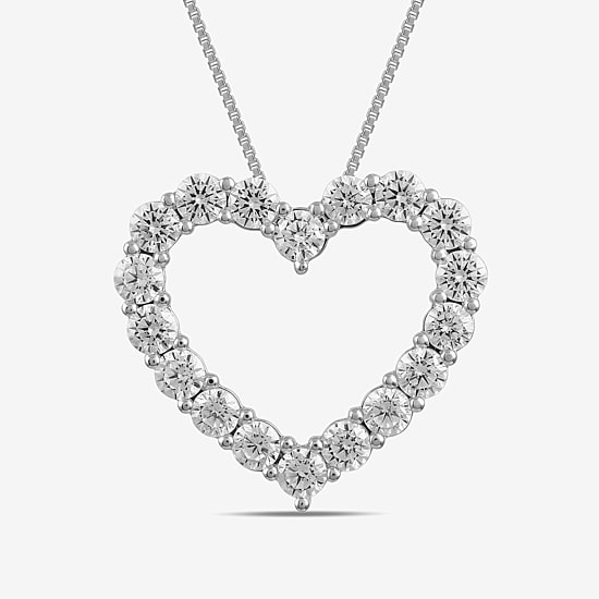 Womens 2 CT. Lab Grown White Diamond 10K Gold Heart 18 Inch Pendant Necklace