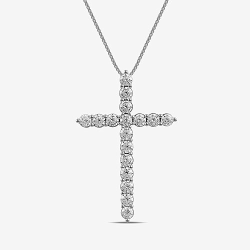 Womens 2 CT. Lab Grown White Diamond 10K Gold Cross 18 Inch Pendant Necklace, One Size, White