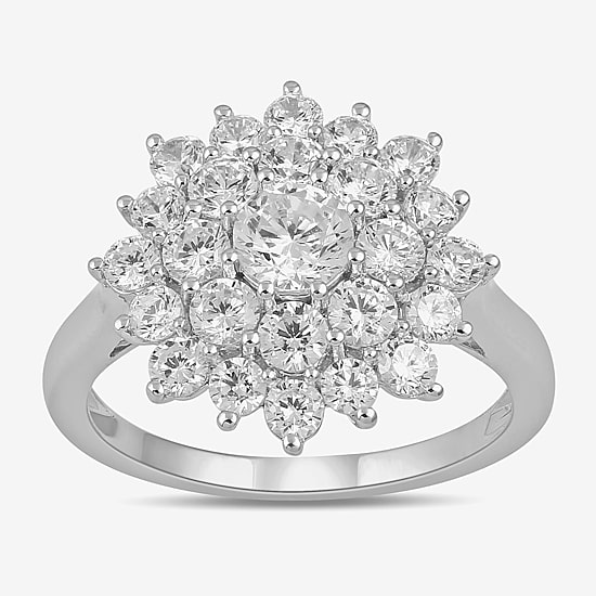 (G / I1) Womens 2 CT. Lab Grown White Diamond 10K Gold Flower Cluster Cocktail Ring