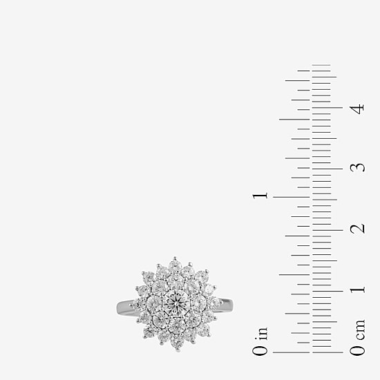(G / I1) Womens 2 CT. Lab Grown White Diamond 10K Gold Flower Cluster Cocktail Ring