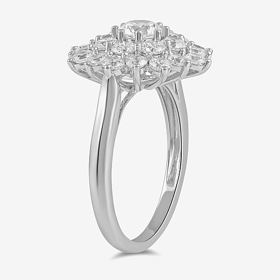 (G / I1) Womens 2 CT. Lab Grown White Diamond 10K Gold Flower Cluster Cocktail Ring