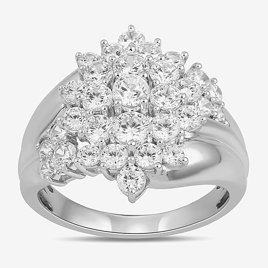 Womens 2 CT. Lab Grown White Diamond 10K Gold Flower Cluster Cocktail Ring