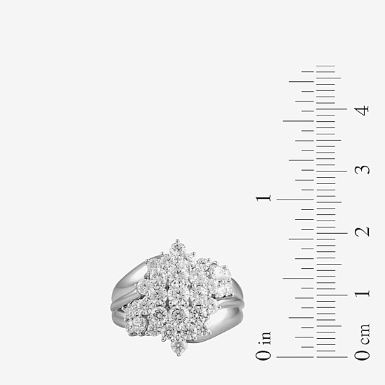 Womens 2 CT. Lab Grown White Diamond 10K Gold Flower Cluster Cocktail Ring